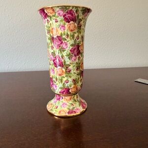 Royal Albert Pink and Orange Floral Vase with Gold Trim